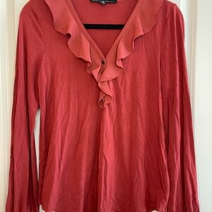 White House Black Market – Ruffle V-Neck Blouse –Long Sleeve – Size S